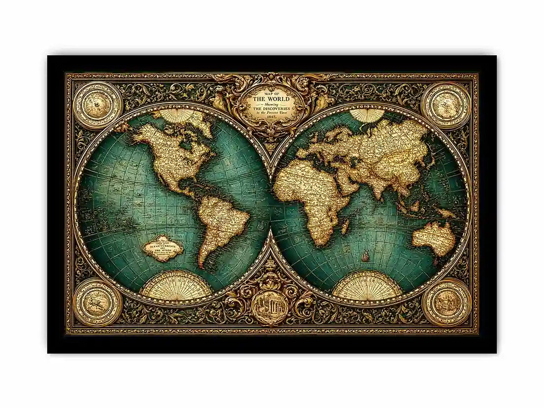 vintage world map Canvas Print, antique map canvas decor, classic atlas illustration artwork, old world map wall decor