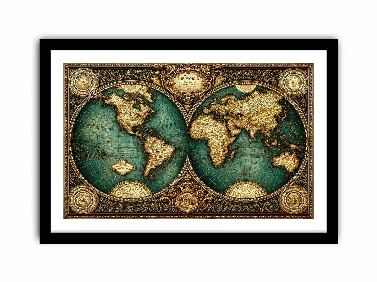 vintage world map Canvas Print, antique map canvas decor, classic atlas illustration artwork, old world map wall decor