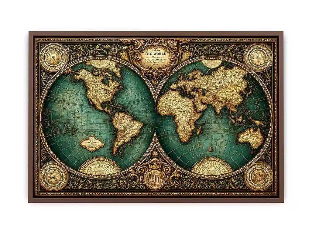 vintage world map Canvas Print, antique map canvas decor, classic atlas illustration artwork, old world map wall decor