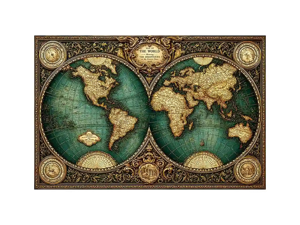 vintage world map Canvas Print, antique map canvas decor, classic atlas illustration artwork, old world map wall decor