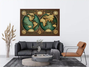 vintage world map Canvas Print, antique map canvas decor, classic atlas illustration artwork, old world map wall decor