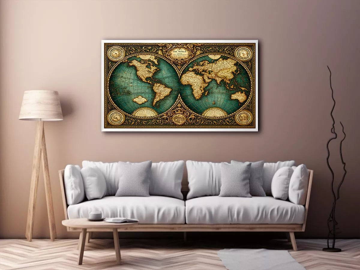 vintage world map Canvas Print, antique map canvas decor, classic atlas illustration artwork, old world map wall decor