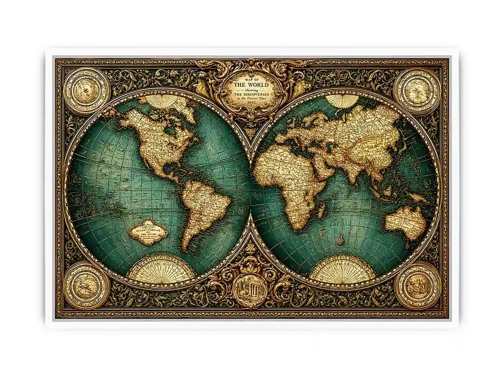 vintage world map Canvas Print, antique map canvas decor, classic atlas illustration artwork, old world map wall decor