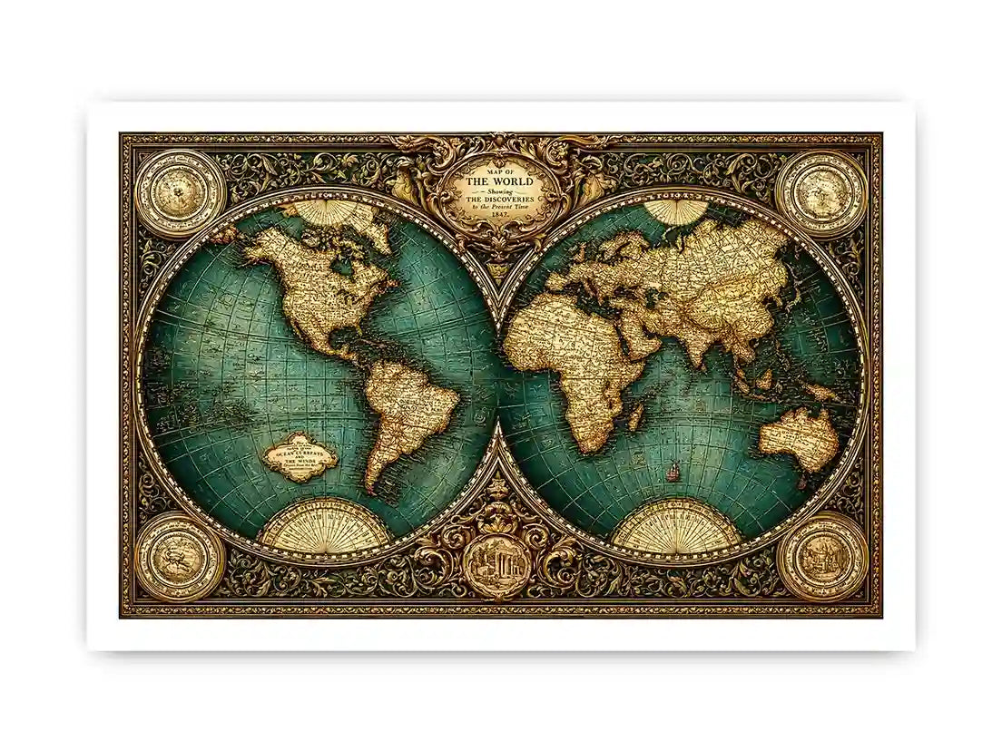 vintage world map Canvas Print, antique map canvas decor, classic atlas illustration artwork, old world map wall decor