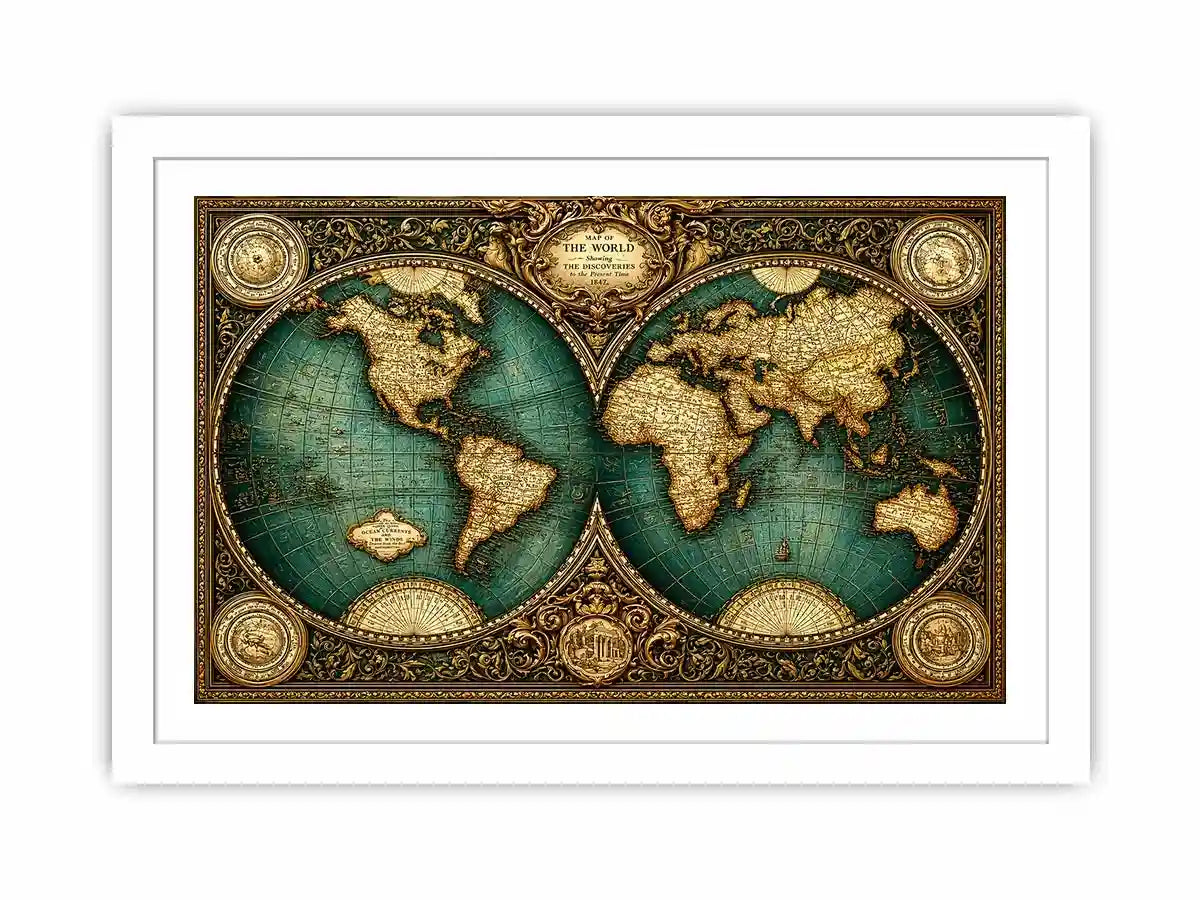 vintage world map Canvas Print, antique map canvas decor, classic atlas illustration artwork, old world map wall decor