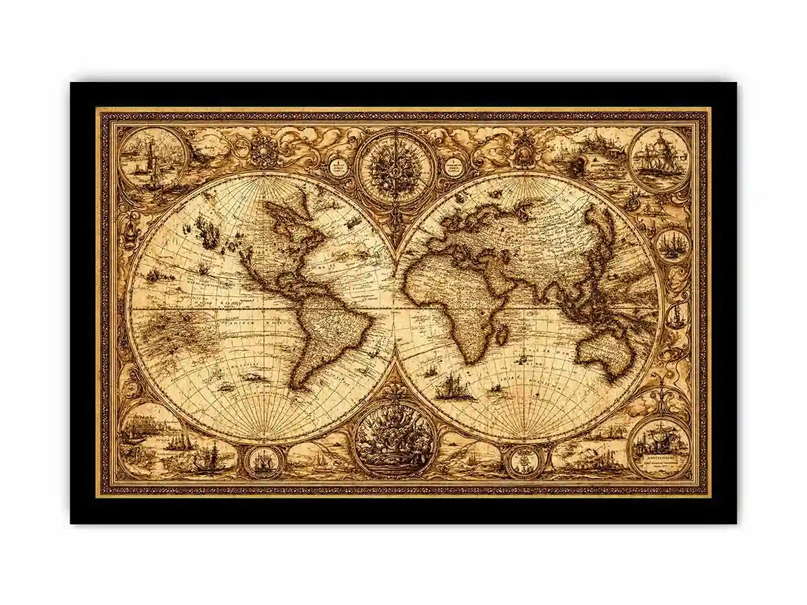 vintage antique world map canvas Canvas Print sepia old map detailed global decor