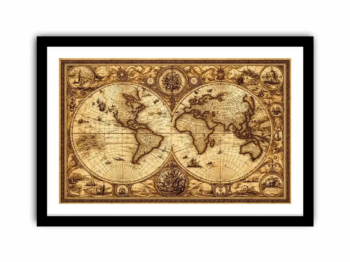 vintage antique world map canvas Canvas Print sepia old map detailed global decor
