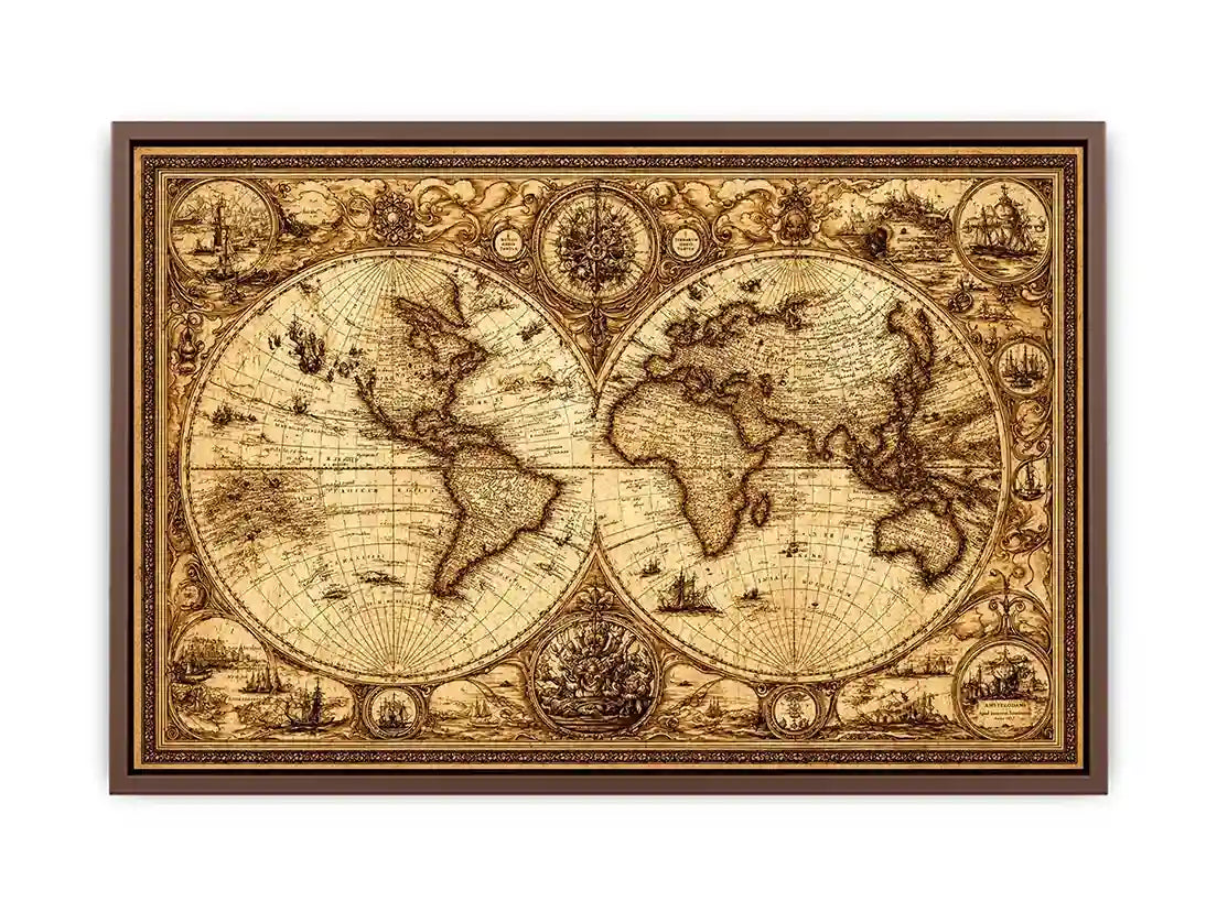 vintage antique world map canvas Canvas Print sepia old map detailed global decor