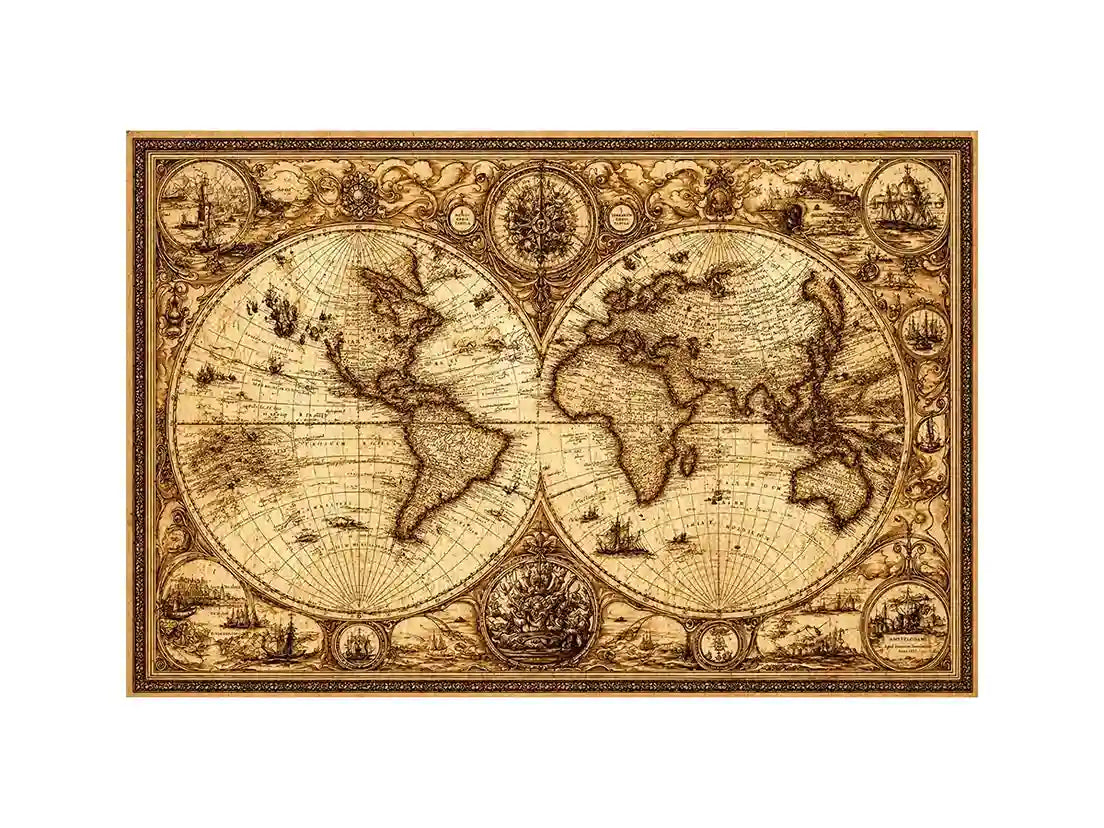 vintage antique world map canvas Canvas Print sepia old map detailed global decor