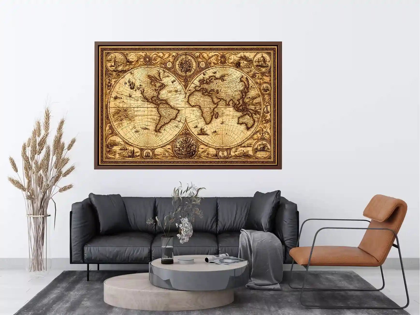 vintage antique world map canvas Canvas Print sepia old map detailed global decor