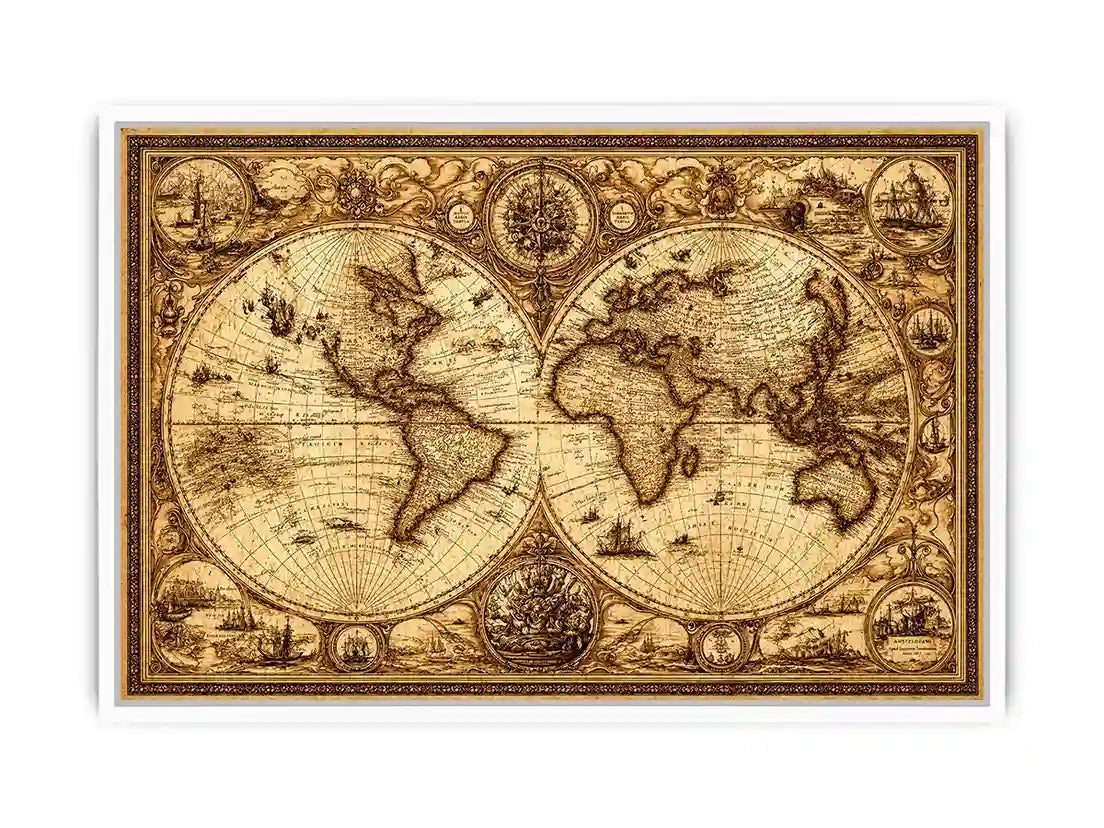 vintage antique world map canvas Canvas Print sepia old map detailed global decor