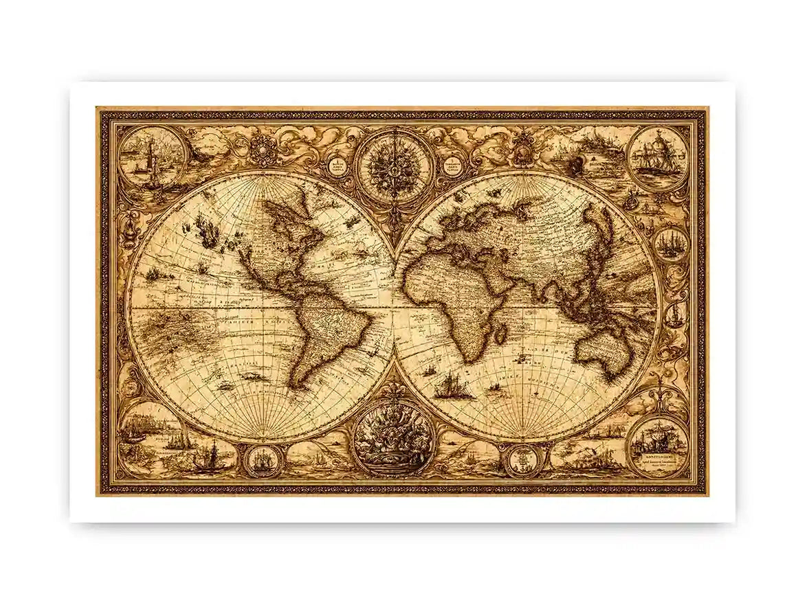 vintage antique world map canvas Canvas Print sepia old map detailed global decor