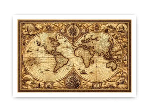 vintage antique world map canvas Canvas Print sepia old map detailed global decor