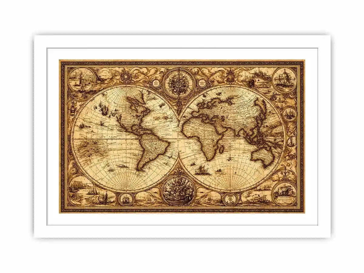 vintage antique world map canvas Canvas Print sepia old map detailed global decor