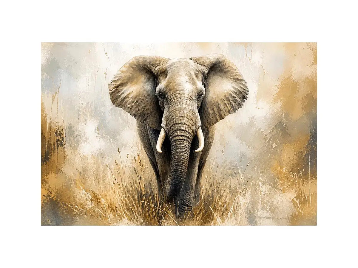 majestic elephant wall art in golden savannah tones luxury wildlife canvas for modern living room decor
