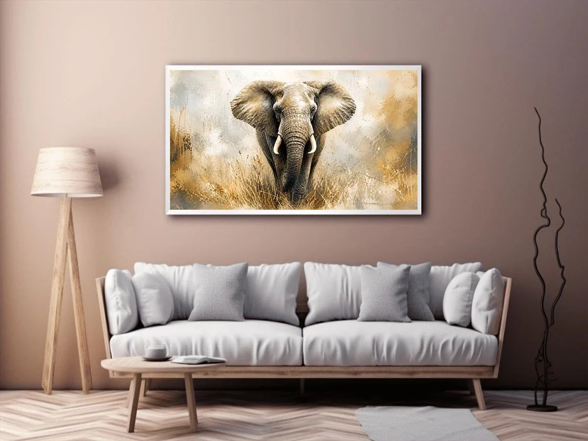 majestic elephant Canvas Print in golden savannah tones luxury wildlife canvas