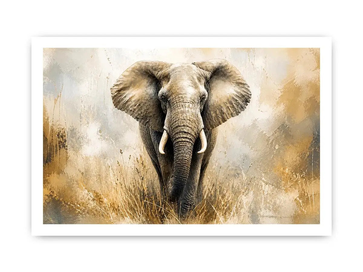 majestic elephant Canvas Print in golden savannah tones luxury wildlife canvas