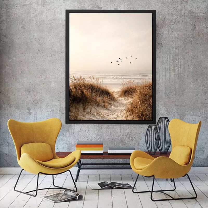 minimal coastal birds beach dunes neutral Canvas Print calm ocean canvas decor