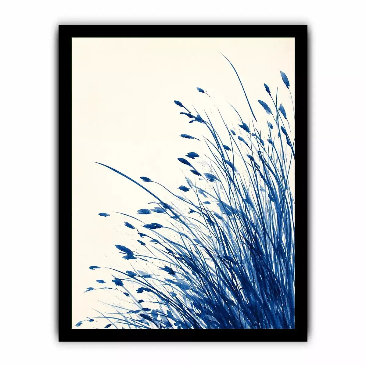 minimal blue botanical watercolor grass Canvas Print modern neutral canvas