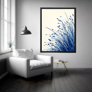 minimal blue botanical watercolor grass Canvas Print modern neutral canvas