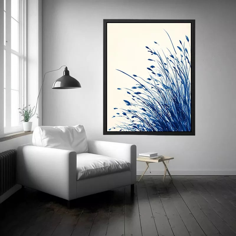 minimal blue botanical watercolor grass Canvas Print modern neutral canvas