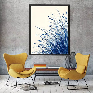 minimal blue botanical watercolor grass Canvas Print modern neutral canvas