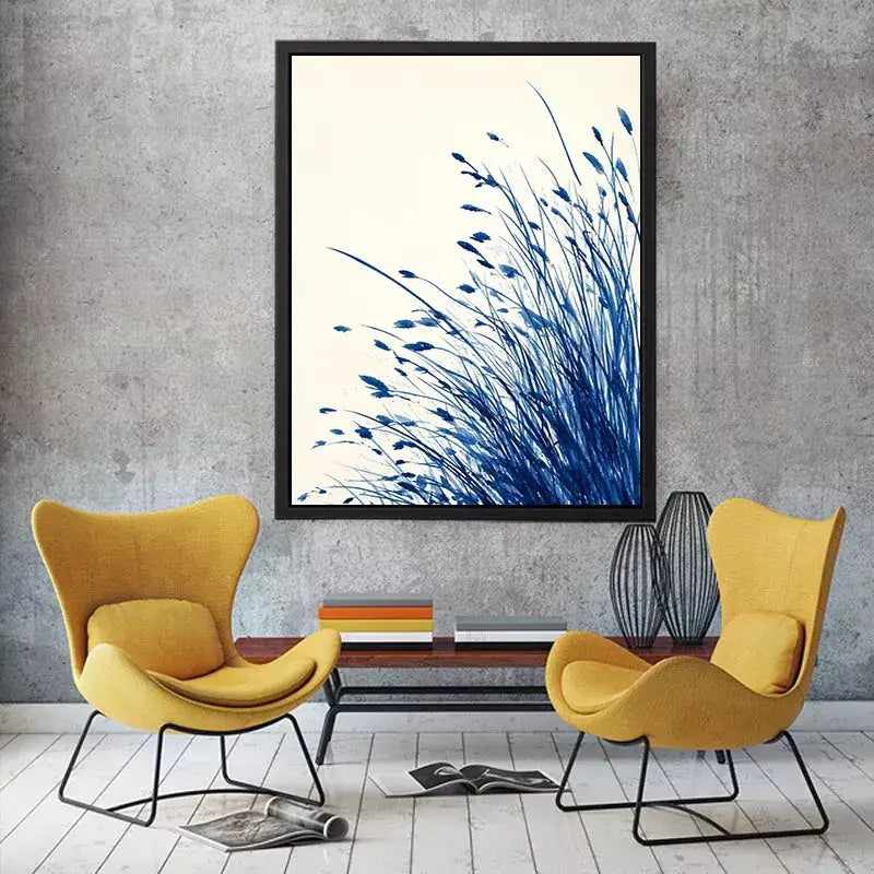 minimal blue botanical watercolor grass Canvas Print modern neutral canvas