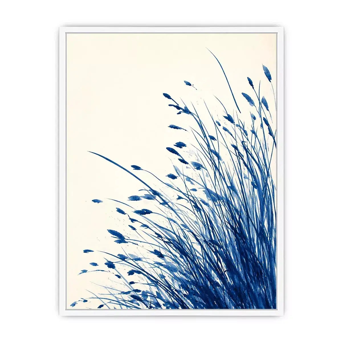 minimal blue botanical watercolor grass Canvas Print modern neutral canvas