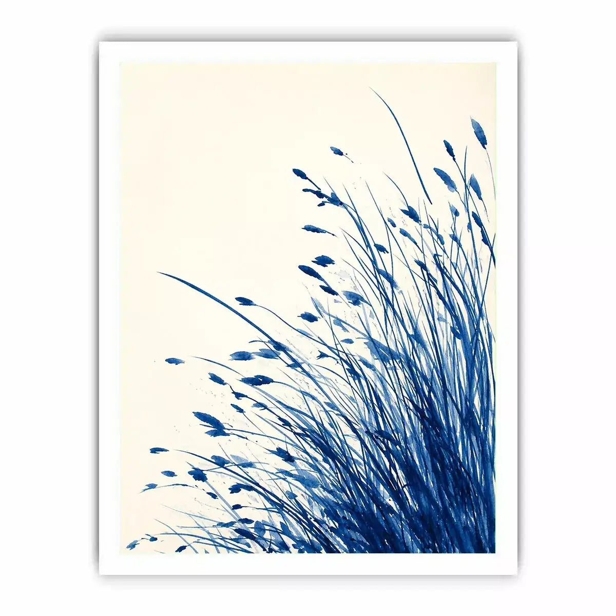 minimal blue botanical watercolor grass Canvas Print modern neutral canvas