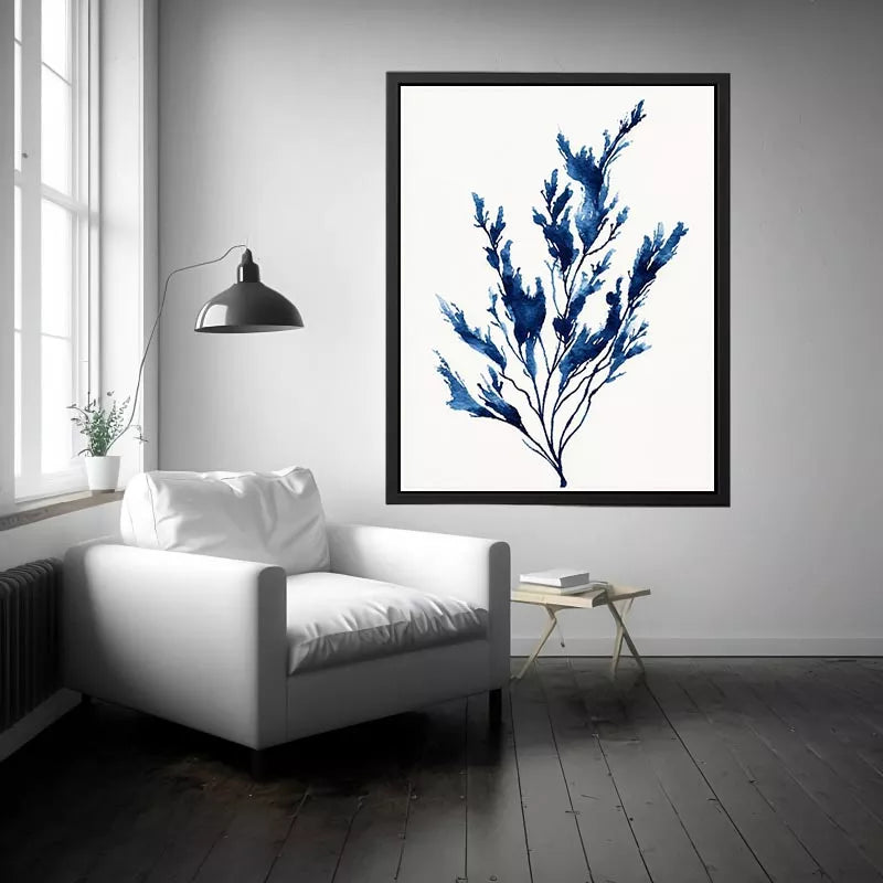minimal blue botanical watercolor leaf modern neutral Canvas Print canvas