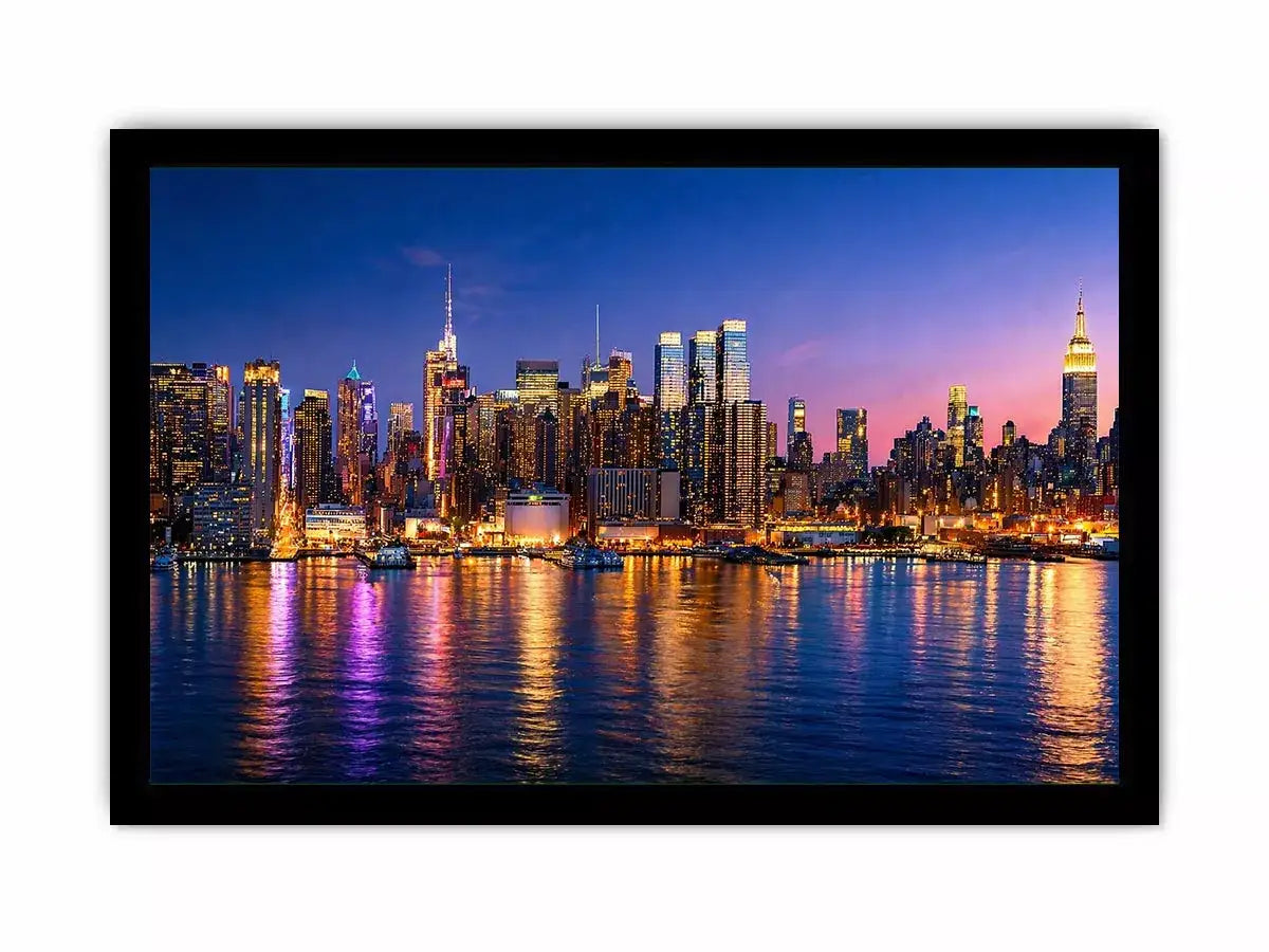 modern city skyline night reflection Canvas Print colorful urban canvas