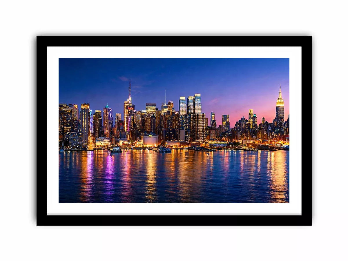 modern city skyline night reflection Canvas Print colorful urban canvas