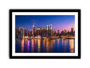 modern city skyline night reflection Canvas Print colorful urban canvas