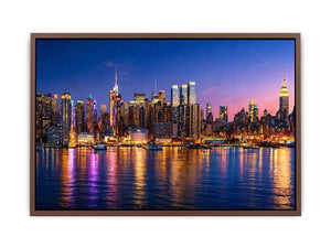 modern city skyline night reflection Canvas Print colorful urban canvas