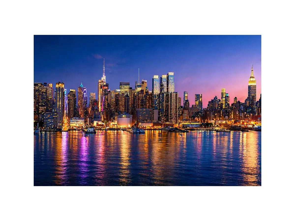modern city skyline night reflection Canvas Print colorful urban canvas
