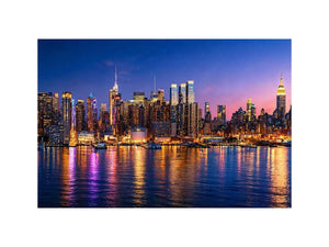 modern city skyline night reflection Canvas Print colorful urban canvas