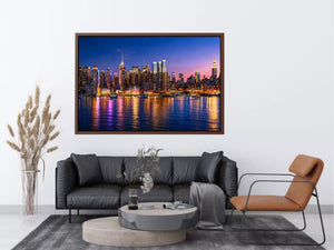 modern city skyline night reflection Canvas Print colorful urban canvas