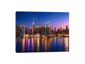 modern city skyline night reflection Canvas Print colorful urban canvas