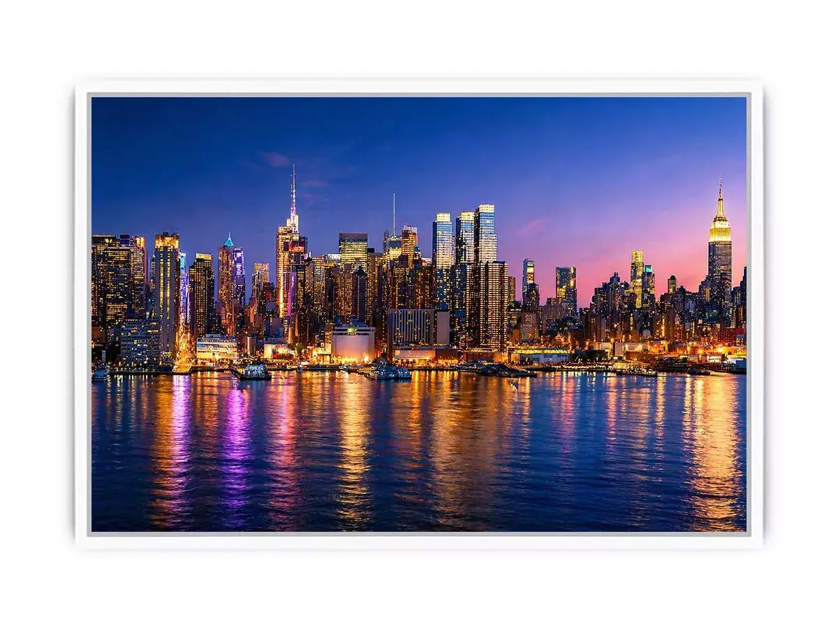 modern city skyline night reflection Canvas Print colorful urban canvas