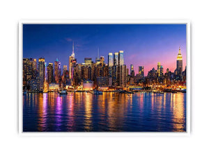 modern city skyline night reflection Canvas Print colorful urban canvas