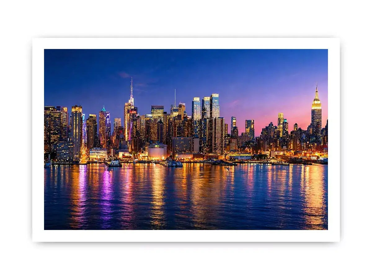 modern city skyline night reflection Canvas Print colorful urban canvas