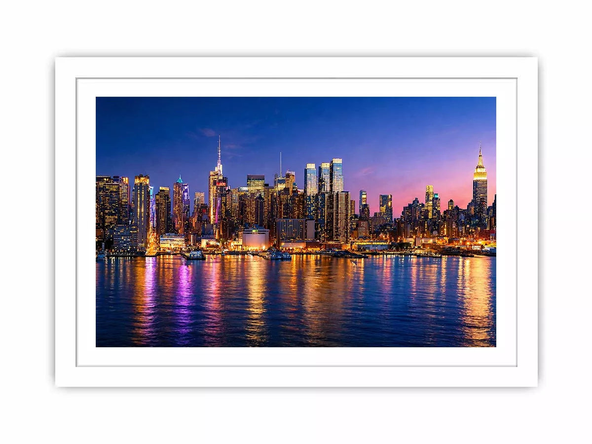 modern city skyline night reflection Canvas Print colorful urban canvas
