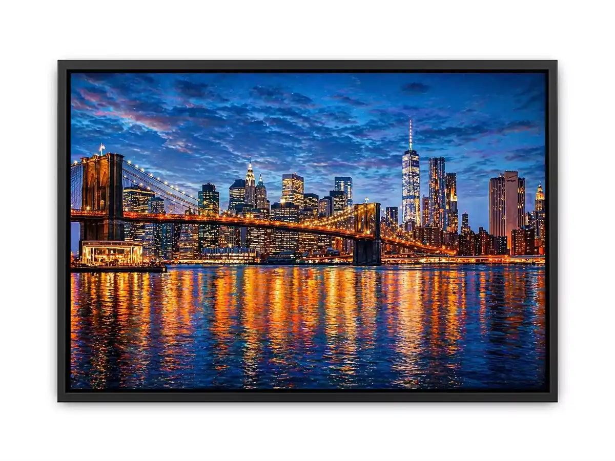 brooklyn bridge skyline night reflection Canvas Print modern city canvas