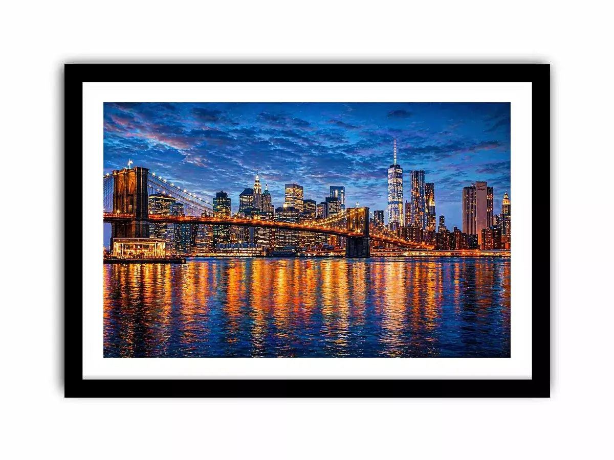 brooklyn bridge skyline night reflection Canvas Print modern city canvas