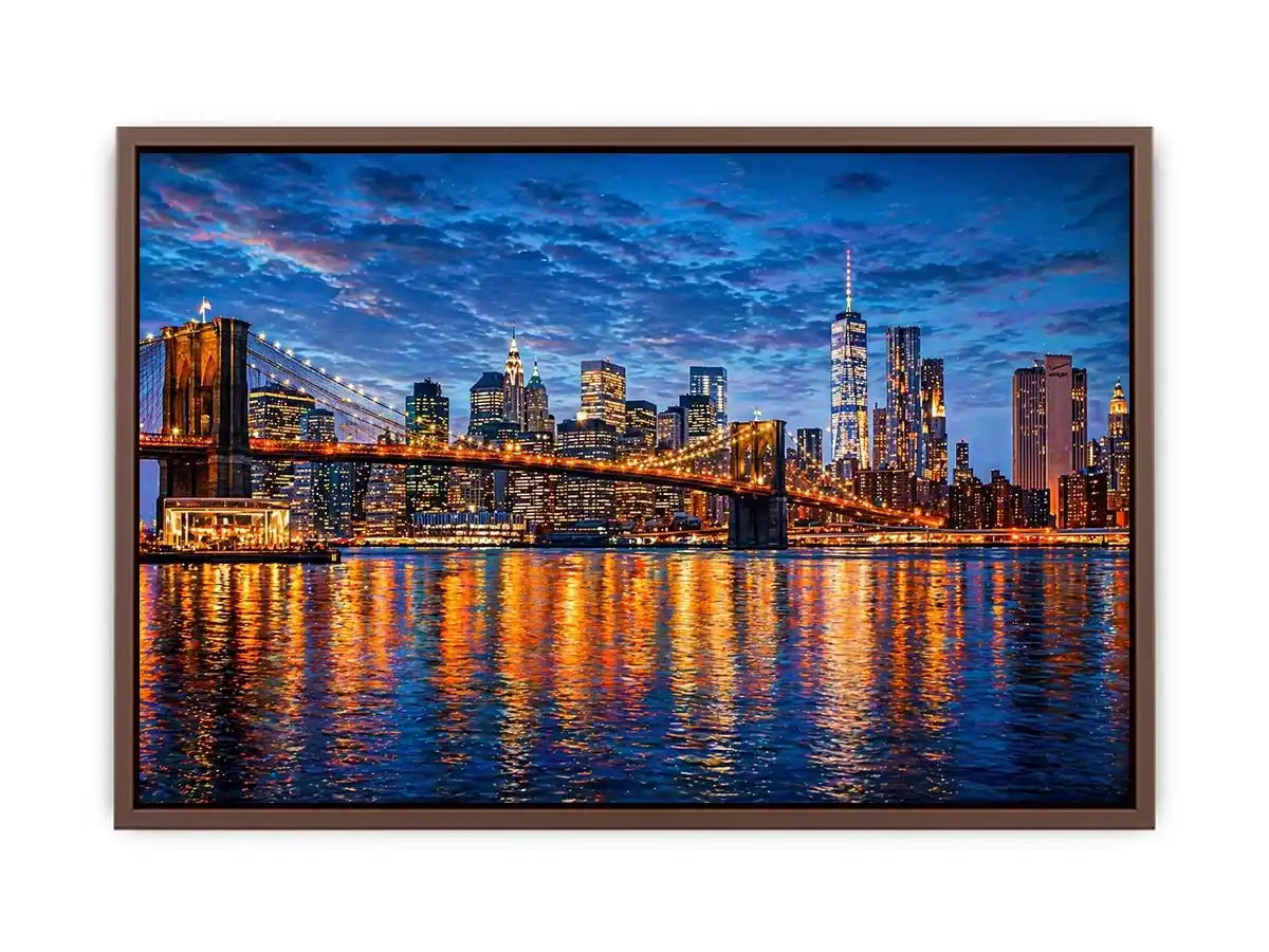 brooklyn bridge skyline night reflection Canvas Print modern city canvas