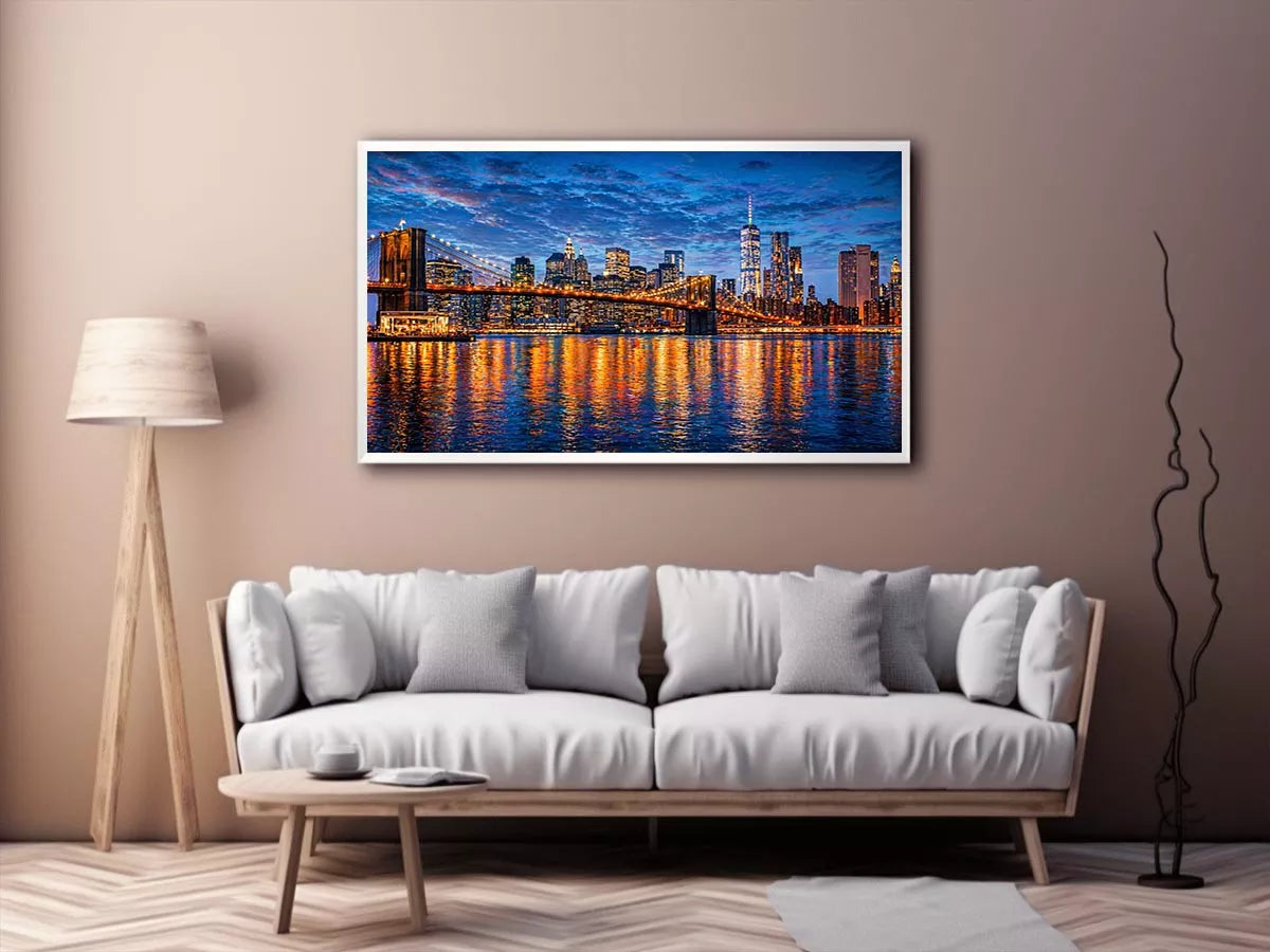 brooklyn bridge skyline night reflection Canvas Print modern city canvas