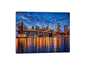 brooklyn bridge skyline night reflection Canvas Print modern city canvas