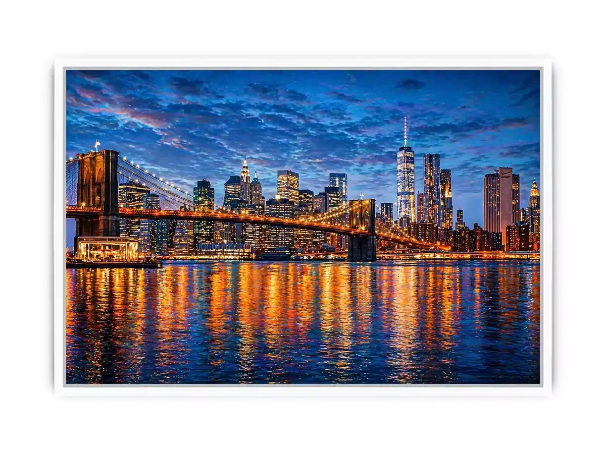 brooklyn bridge skyline night reflection Canvas Print modern city canvas