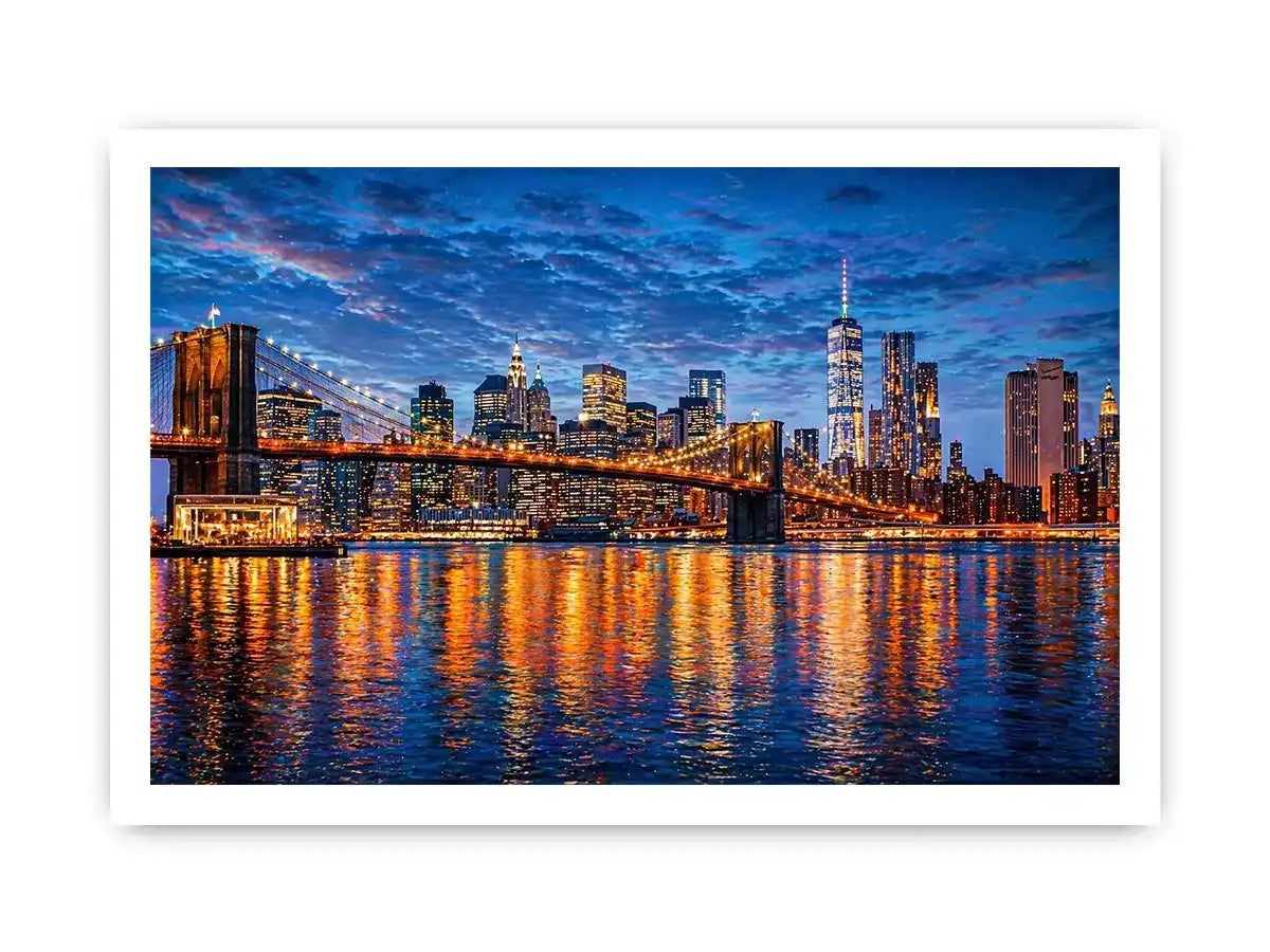 brooklyn bridge skyline night reflection Canvas Print modern city canvas