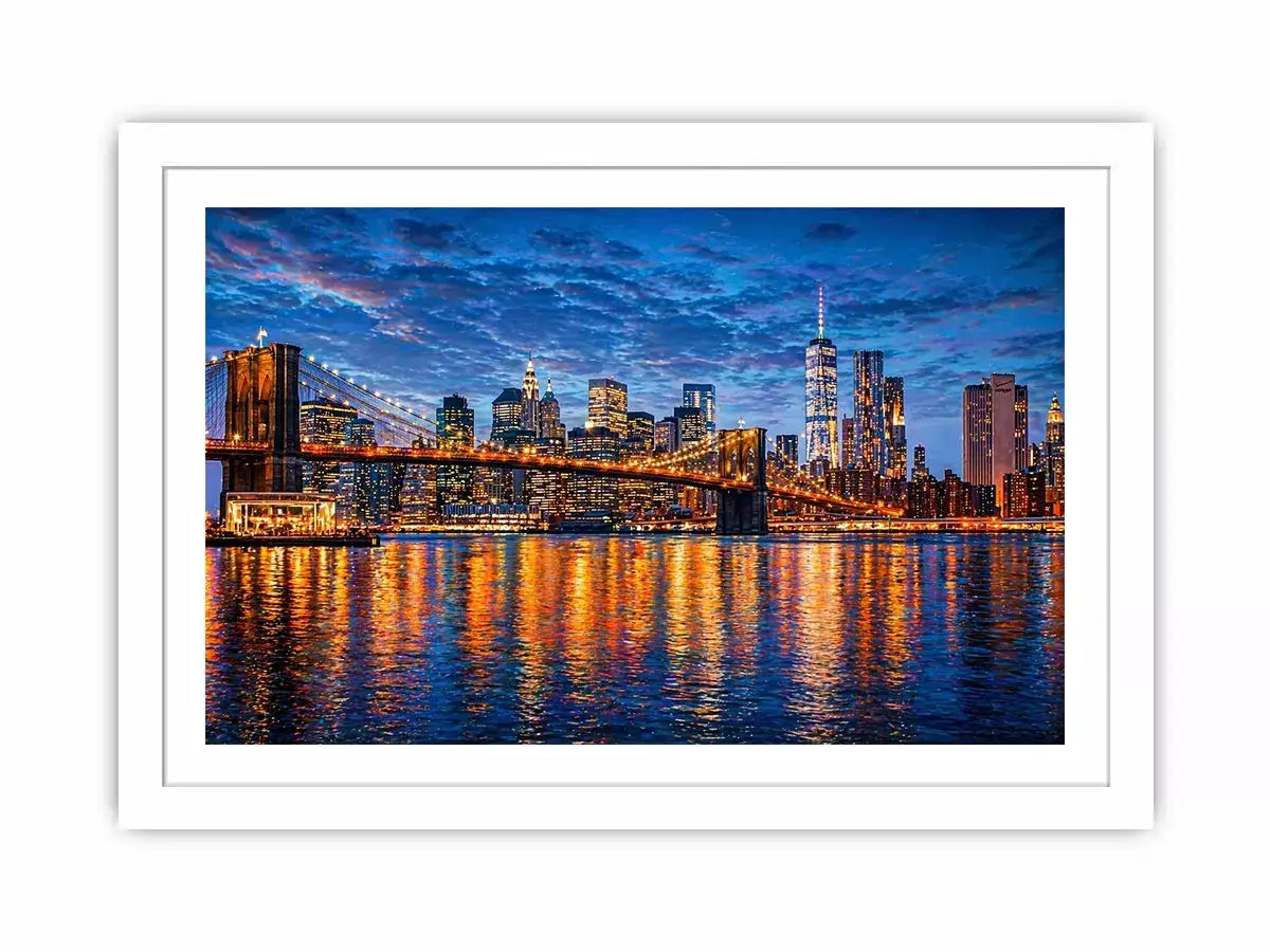 brooklyn bridge skyline night reflection Canvas Print modern city canvas